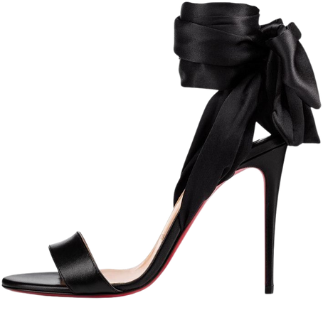 black Christian Louboutin leather satin tie up bow ribbon heels heel sandal sandals shoes