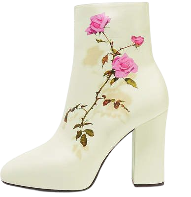 Floral-print Leather Ankle Boots - White