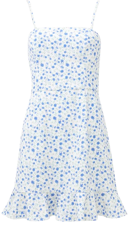 Camille Whisper Frill Hem Dress White/Blue Multi | French Connection US