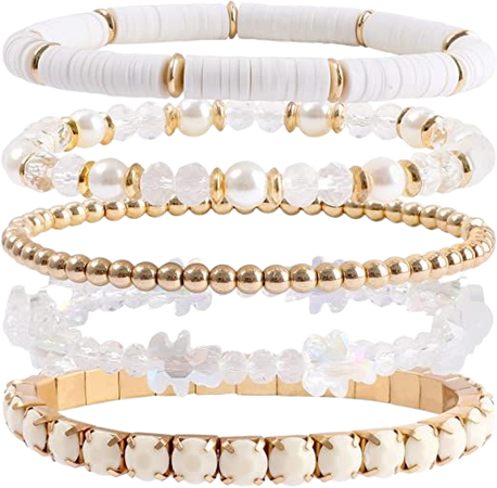Amazon.com: MAKERSLAND White Bracelets, Clay Beaded Crystal White Bracelet Set, 5Pcs Strand Stretch White Bracelet Jewelry for Women: Clothing, Shoes & Jewelry