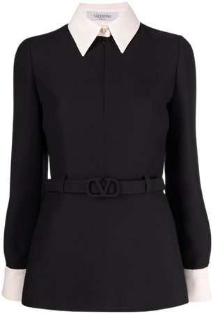 valentino belted black collar blouse
