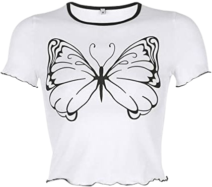 Amazon.com: Women Teen Girls Cute Planet Print Summer Cut Out Shoulder Short Sleeve Crop Tops Tee Shirts (Cat-Black, M): Clothing
