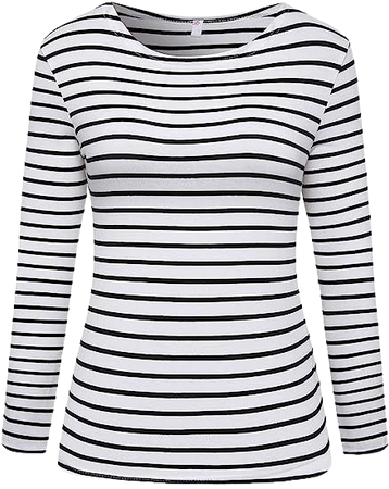 Remidoo Women Boat Neck Striped T-Shirt Short Sleeve / 3/4 Sleeve/Long Sleeve Tees Slim Fit Blouses Tops at Amazon Women’s Clothing store