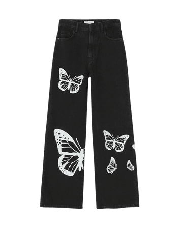 ’90s butterfly print jeans - Denim - Woman | Bershka