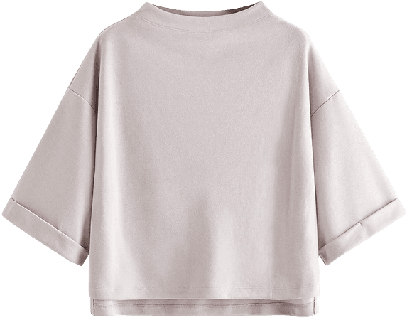 SweatyRocks Women's 3/4 Sleeve Mock Neck Basic Loose T-Shirt Elegant Top Apricot Large at Amazon Women’s Clothing store