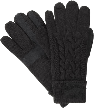 isotoner Women's Cable Knit Gloves with Touchscreen Palm Patches, One Size, Black at Amazon Women’s Clothing store