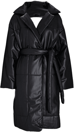 Quilted Vegan Leather Puffer Coat
