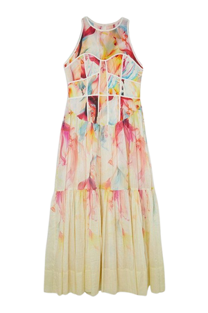 Ombre Floral Silk Cotton Halter Midaxi Dress. | Karen Millen