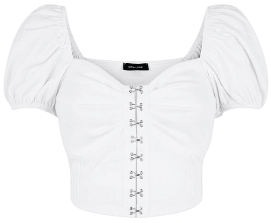 White Puff Sleeve Hook and Eye Crop Top | New Look
