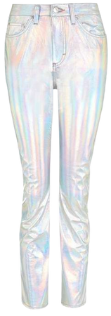 TopShop | MOTO Holographic Silver Straight Leg Jeans