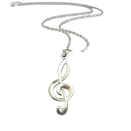 Silver treble clef necklace. large sterling music note. G | Etsy
