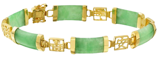 Jade Green & Gold Chinese Link Bracelet
