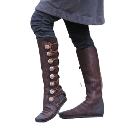Vova | Medieval Pirate Women's Boots Vintage Comfortable Flat Bandage Boots Leather Sewing Renaissance Fashion High Heels Winter Warm Shoes