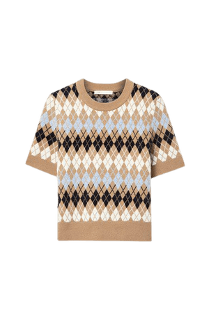 Argyle Wool-blend Top - Brown