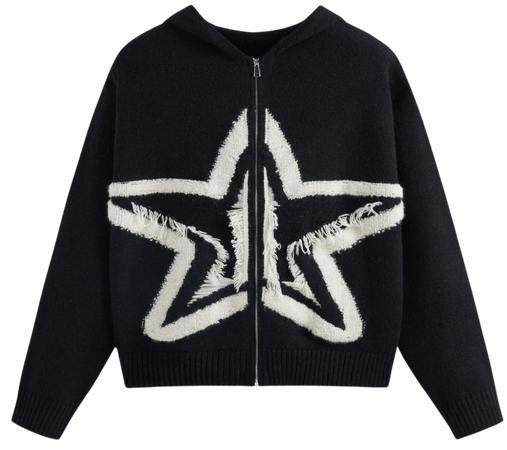 Knit Hooded Star Zipper Cardigan Curve & Plus - Cider