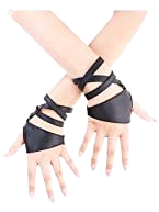 JISEN Womens Full Length Fingerless Lace Up Arm Warmer Satin Gloves Black at Amazon Women’s Clothing store