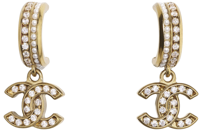Chanel, earrings Metal, Glass Pearls & Strass Gold, Pearly White & Crystal