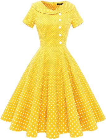 Amazon.com: Wedtrend Yellow Vintage Summer Wedding Guest Dress, Short Sleeve Tea Party Dress Vintage 50s Pinup Dress Retro Cocktail Swing Party Dress A-line 50's Housewife Dress WTP20007YellowSmallWhiteDotXS : Clothing, Shoes & Jewelry