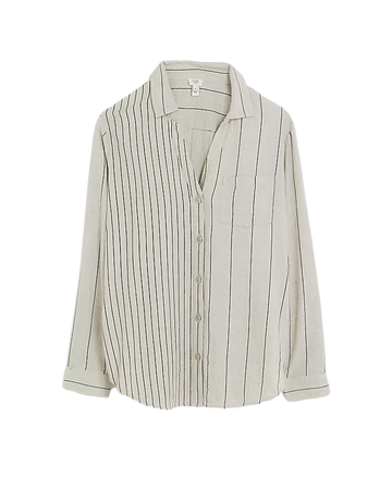 Stone stripe long sleeve shirt with linen | River Island