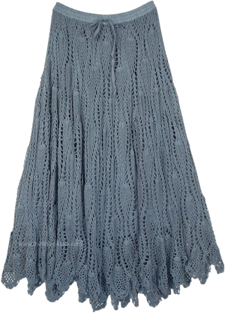 Anchor Gray All Crochet Cotton Long Skirt | Grey | Crochet-Clothing, Maxi-Skirt, Solid, Handmade, Tall