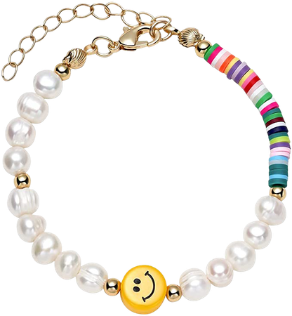 Smiley Happy Face Pearl Bracelet Colorful Rainbow Polymer Clay Beads Cute Creative Handmade Y2k 14k Gold Bracelet For Teen Girls Women (smiley face bracelet 1#): Clothing, Shoes & Jewelry