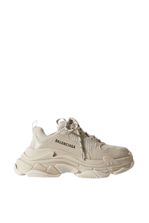 Gray Triple S logo-embroidered leather, nubuck and mesh sneakers | Balenciaga | NET-A-PORTER