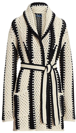 Geo-Stripe Linen-Cotton Shawl Cardigan