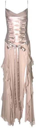 UNWORN Versace 2003 Nude Silk Georgette Lace Up Gown Dress 40 seen on Bella For Sale at 1stDibs