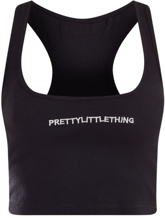 Black Prettylittlething Embroidered Rib Crop | PrettyLittleThing USA