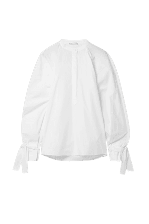 White + NET SUSTAIN tie-detailed organic cotton-poplin blouse | BITE Studios | NET-A-PORTER