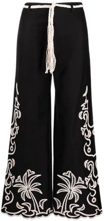 Maje floral-embroidered wide-leg Trousers - Farfetch