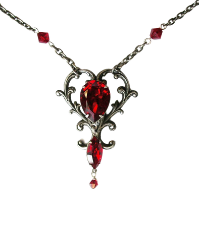 Red Victorian Gothic Necklace Red Swarovski Crystal Necklace Silver Victorian Heart Necklace Red Crystal Necklace for Her Red Gothic Jewelry