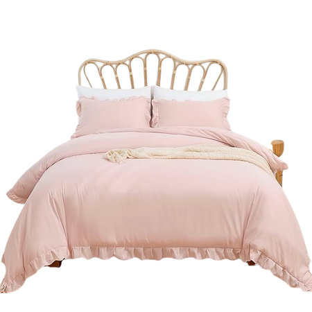 Amazon.com: Smoofy Blush Ruffle Comforter Set Queen Size, 3 Pcs Pink Boho Vintage Shabby Chic Bedding Set, Soft Fluffy Microfiber Comforter Set for All Season : Home & Kitchen