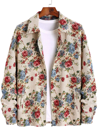ZAFUL Men's Fashion Flower Jacquard Zip Up Pocket Turn Down Collar Long Sleeve Jacket In LIGHT COFFEE | ZAFUL 2024