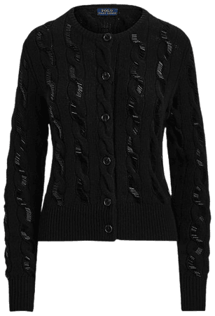 Beaded Cable Wool-Cashmere Cardigan