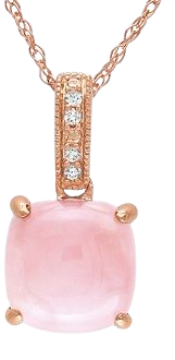1 1/3 Carat Pink Opal and Diamond 10K Pink Gold Pendant with Chain - Necklaces - Rose Gold Jewellery - Brands