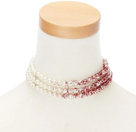 Claire’s Blood Splatter Pearl Choker Necklace - White