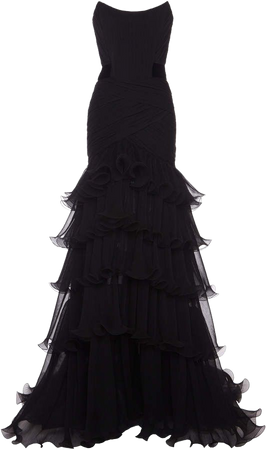 Alberta Ferretti Tiered Strapless Ruffle Silk Gown