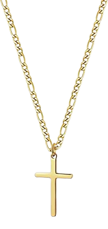 14K Gold Filled Cross Necklace for Men Figaro Chain Stainless Steel Plain Polished Cross Pendant Necklace Simple Faith Jewelry Gift for Boy Women Girls 20" | Amazon.com