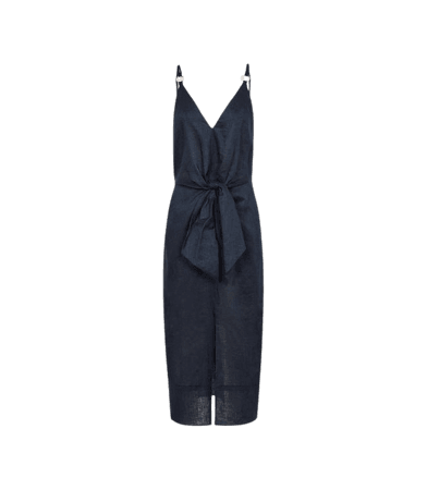 Kay Navy Linen Midi Dress With Tie Detail – REISS
