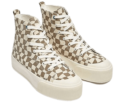 Pull&Bear high top check sneakers in brown and white | ASOS