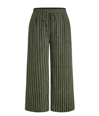 green striped woven trouser pants wide leg
