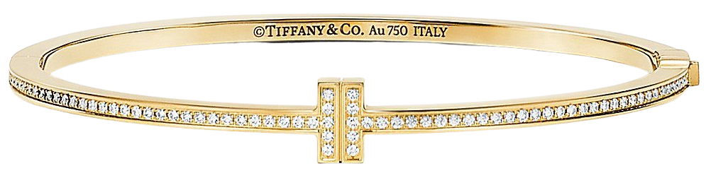 Tiffany T Two hinged bangle in 18k gold with diamonds, medium. | Tiffany & Co.