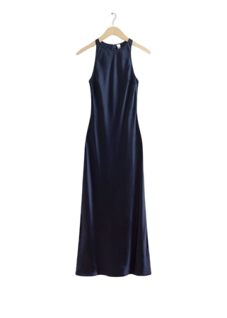 Slim Satin Midi Dress - Navy - Midi dresses - & Other Stories US