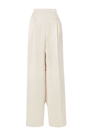 Beige Eremi pleated silk-satin wide-leg pants | Max Mara | NET-A-PORTER