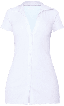 White Rib Collar Detail Lettuce Hem Bodycon Dress | PrettyLittleThing USA