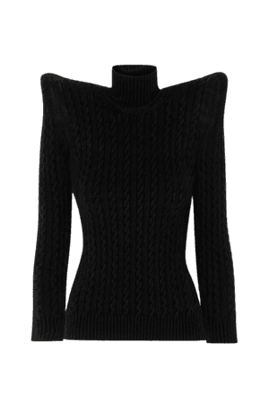 Black Cable knit-effect velvet turtleneck sweater | Balenciaga | NET-A-PORTER