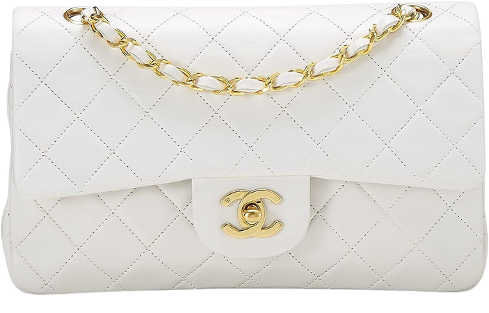 Amazon.com: CHANEL, Pre-Loved White Quilted Lambskin Classic Double Flap Small, White : Luxury Stores