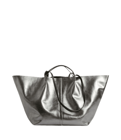 ALLSAINTS US: Womens Nadaline Leather East West Tote Bag (gunmetal)