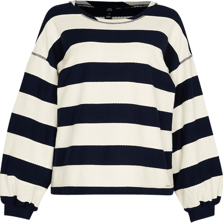 Navy wide stripe textured sweatshirt | River Island